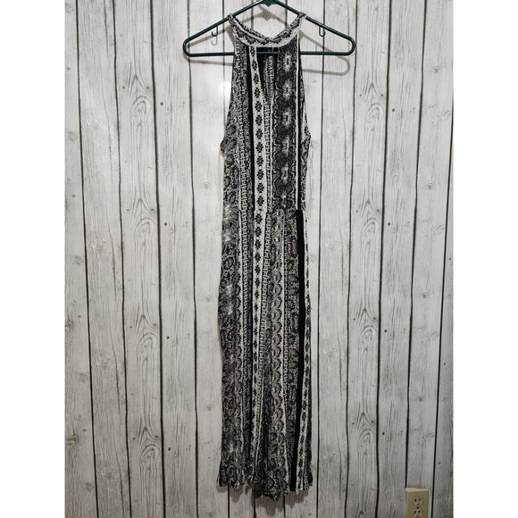 Halter Jumpsuit Juniors M Lily Rose Black White Patterned Textured Cutout Back - Picture 1 of 8